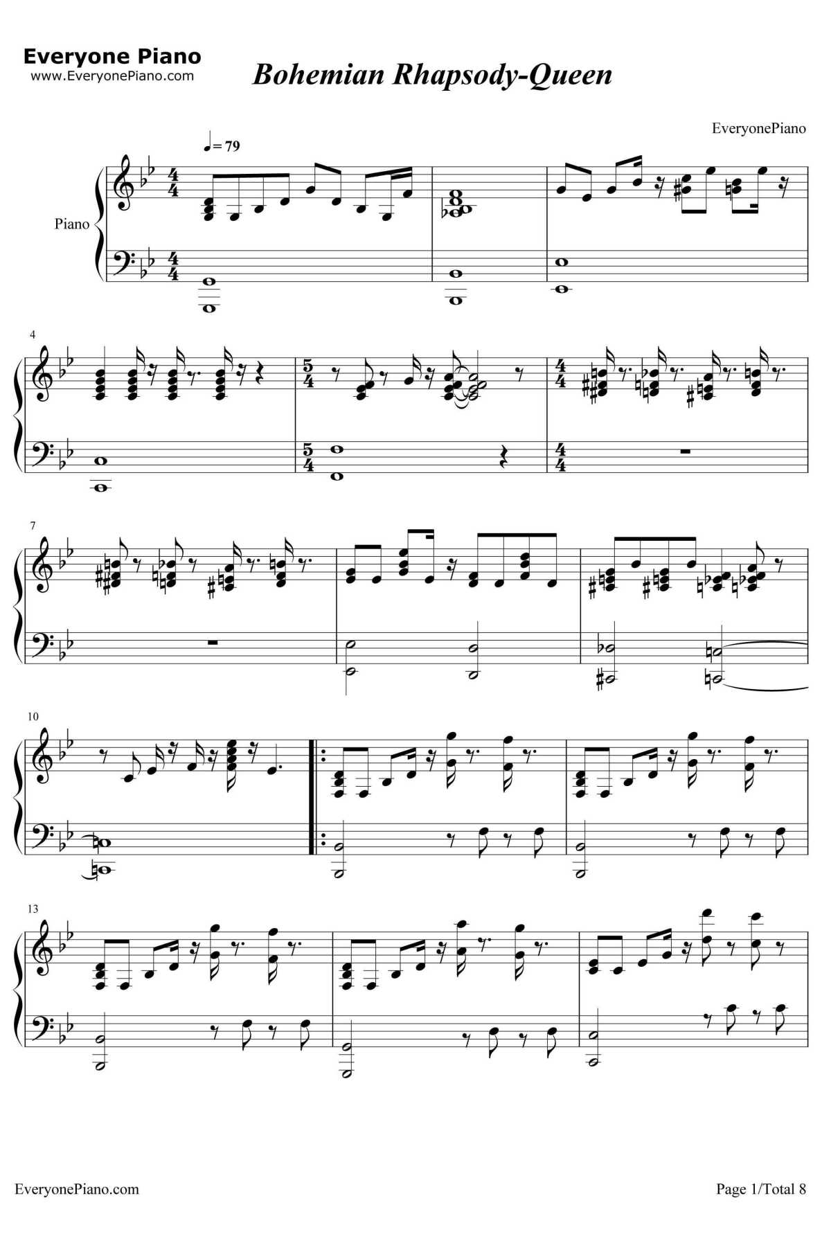 Bohemian Rhapsody钢琴谱-Queen-波希米亚狂想曲1