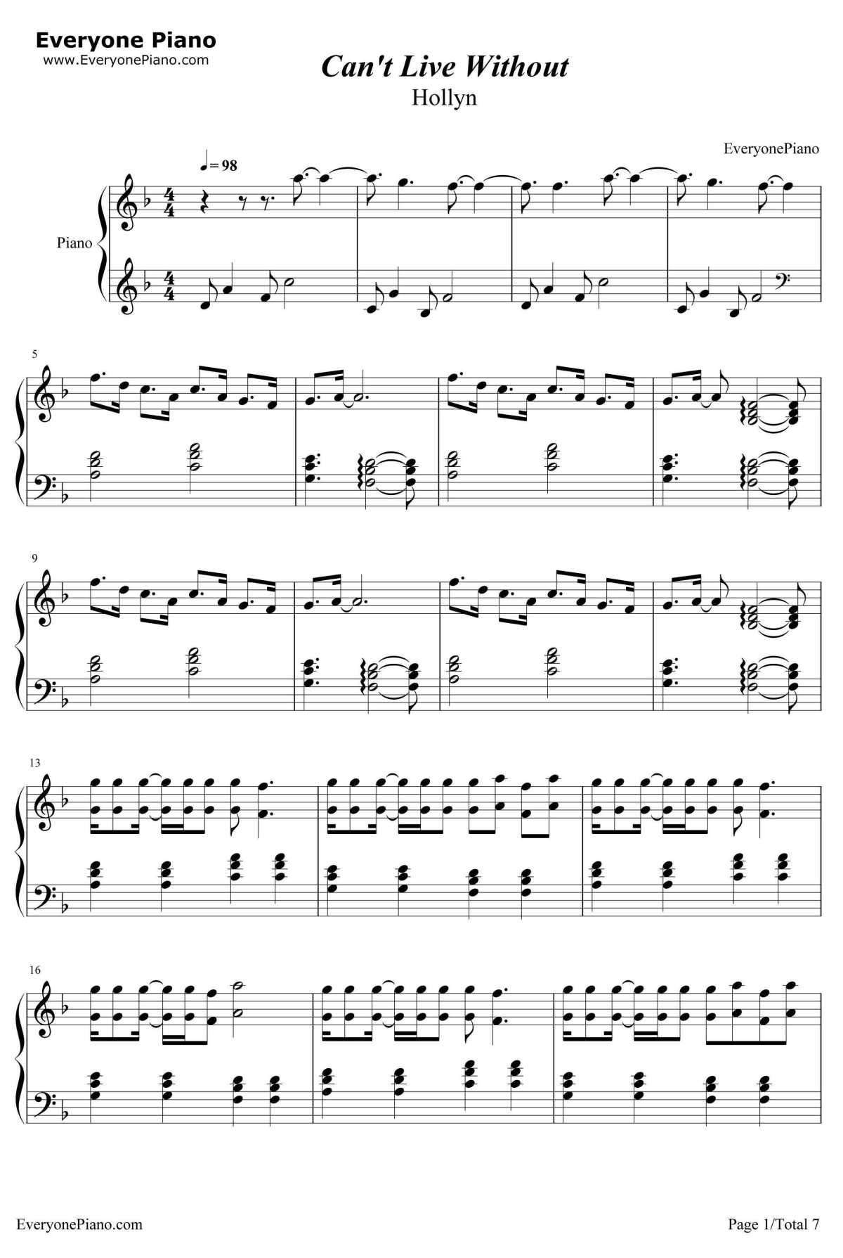 Can't Live Without钢琴谱-Hollyn1