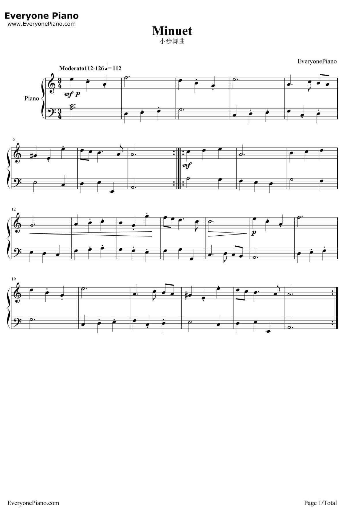 小步舞曲钢琴谱-克里格1