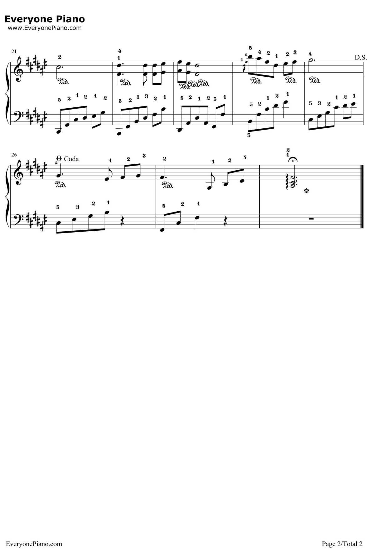 初雪简易版钢琴谱-班得瑞Bandari-带指法2