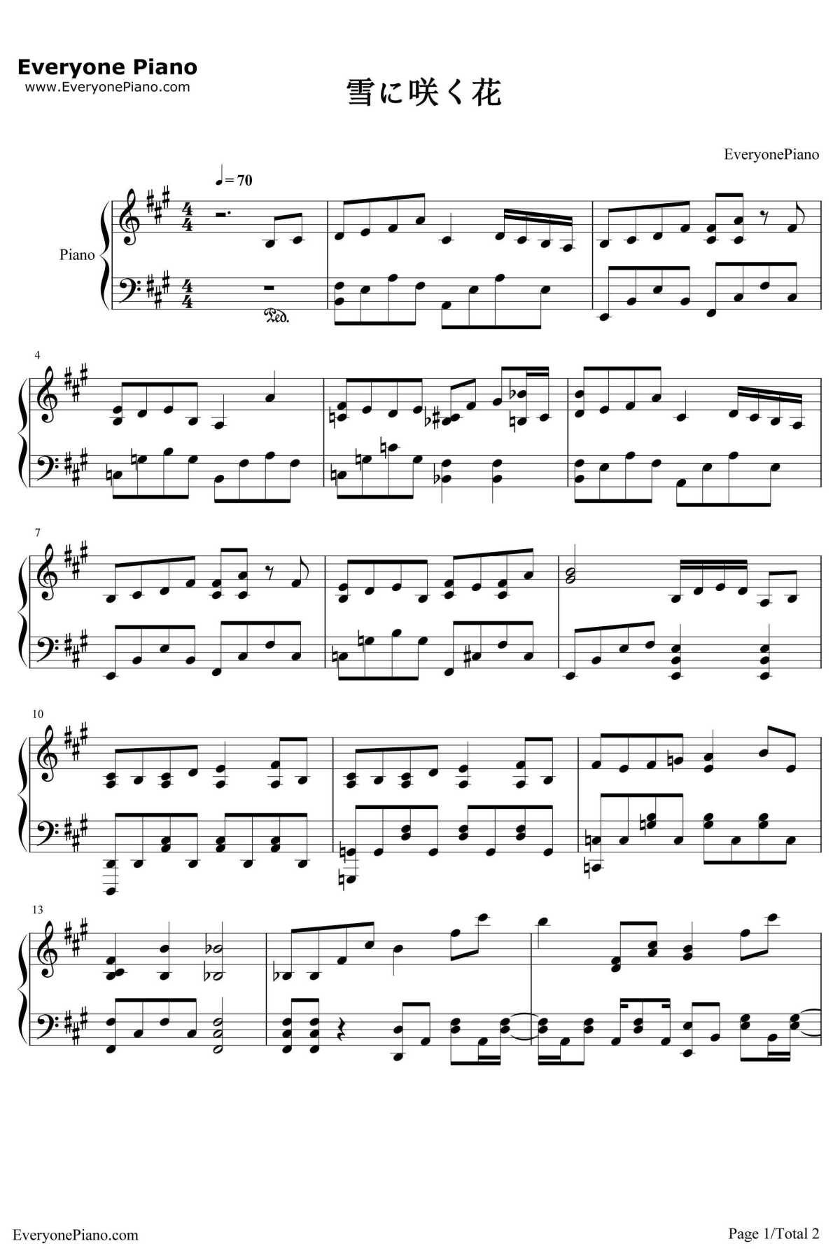 雪に咲く花钢琴谱-花泽香菜-来自新世界ED1