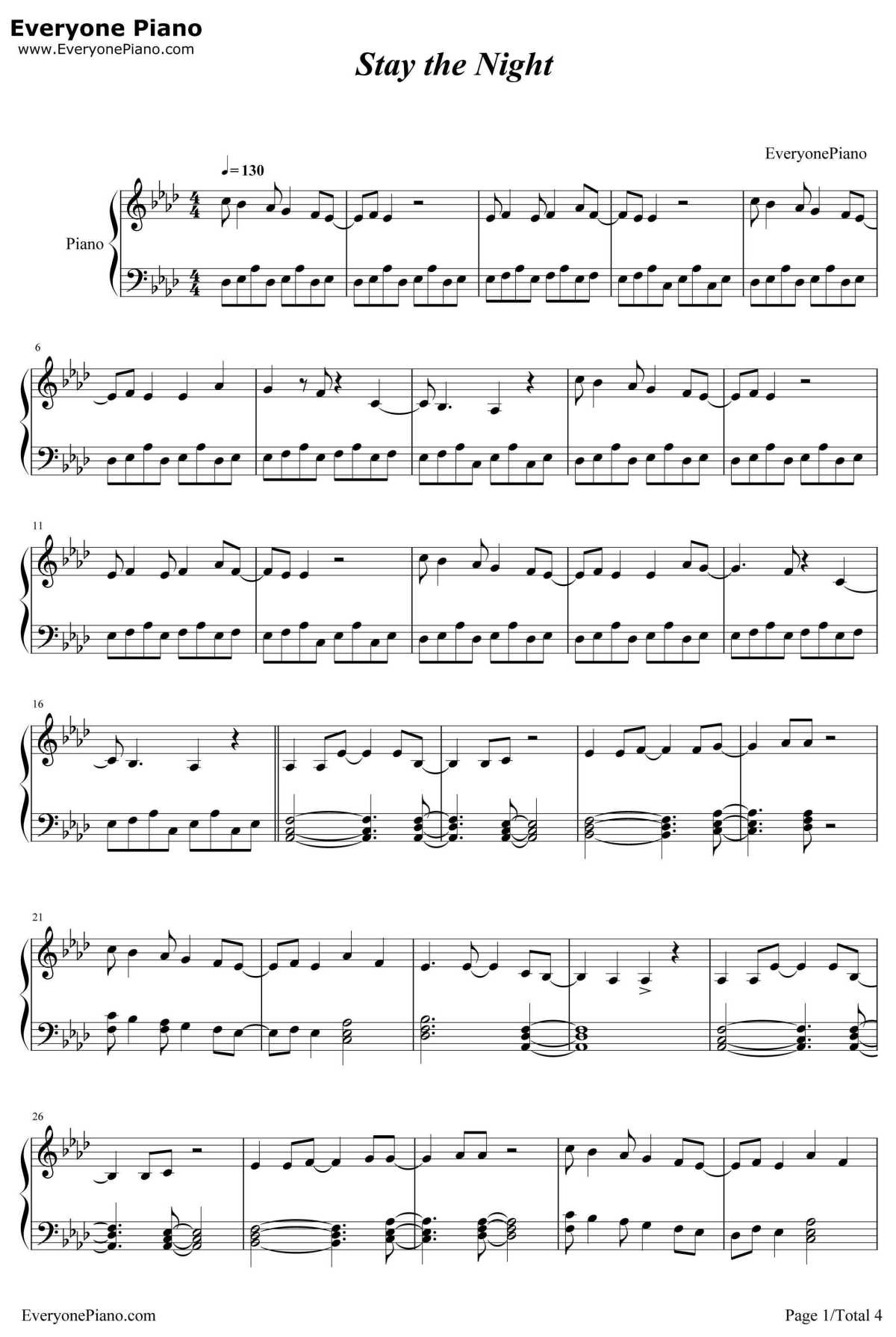 Stay the Night钢琴谱-Zedd&HayleyWilliams-zedd1