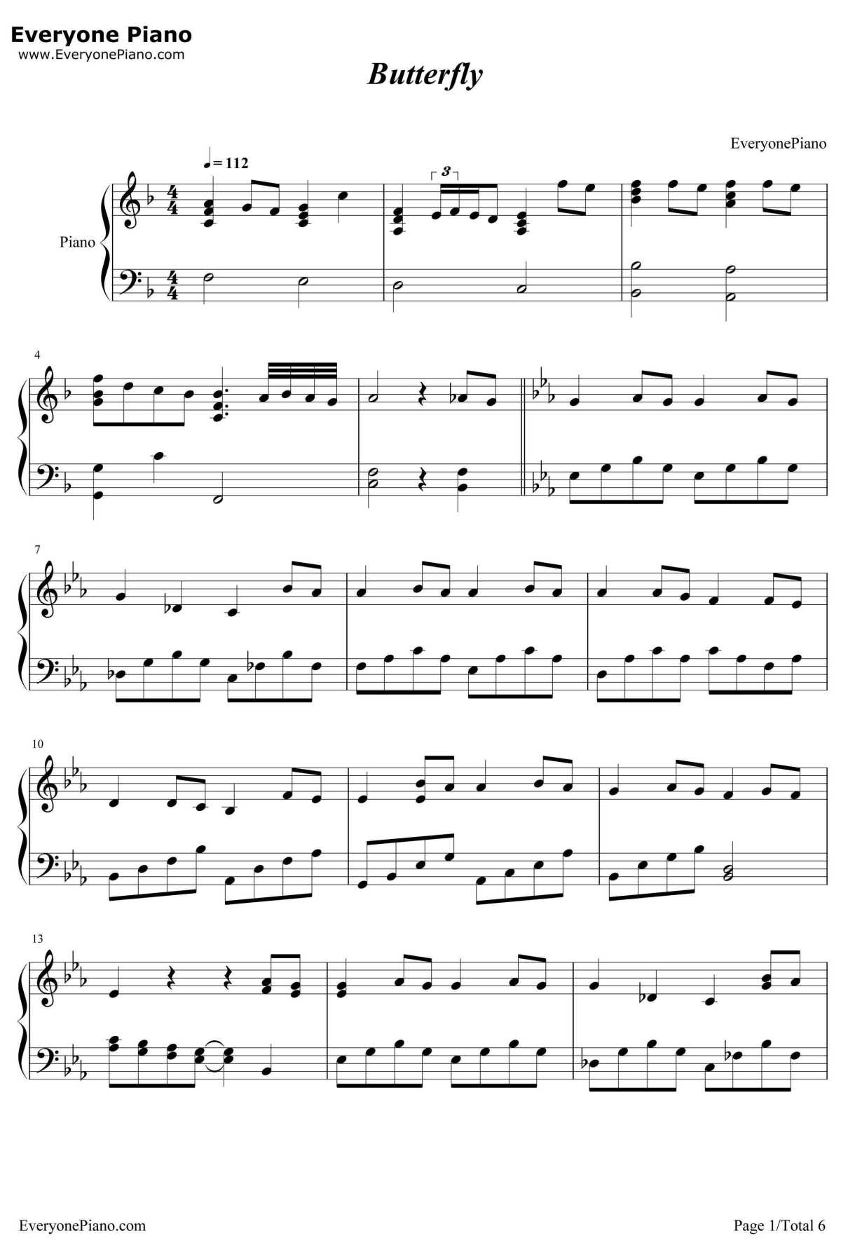 Butterfly钢琴谱-木村KAELA1