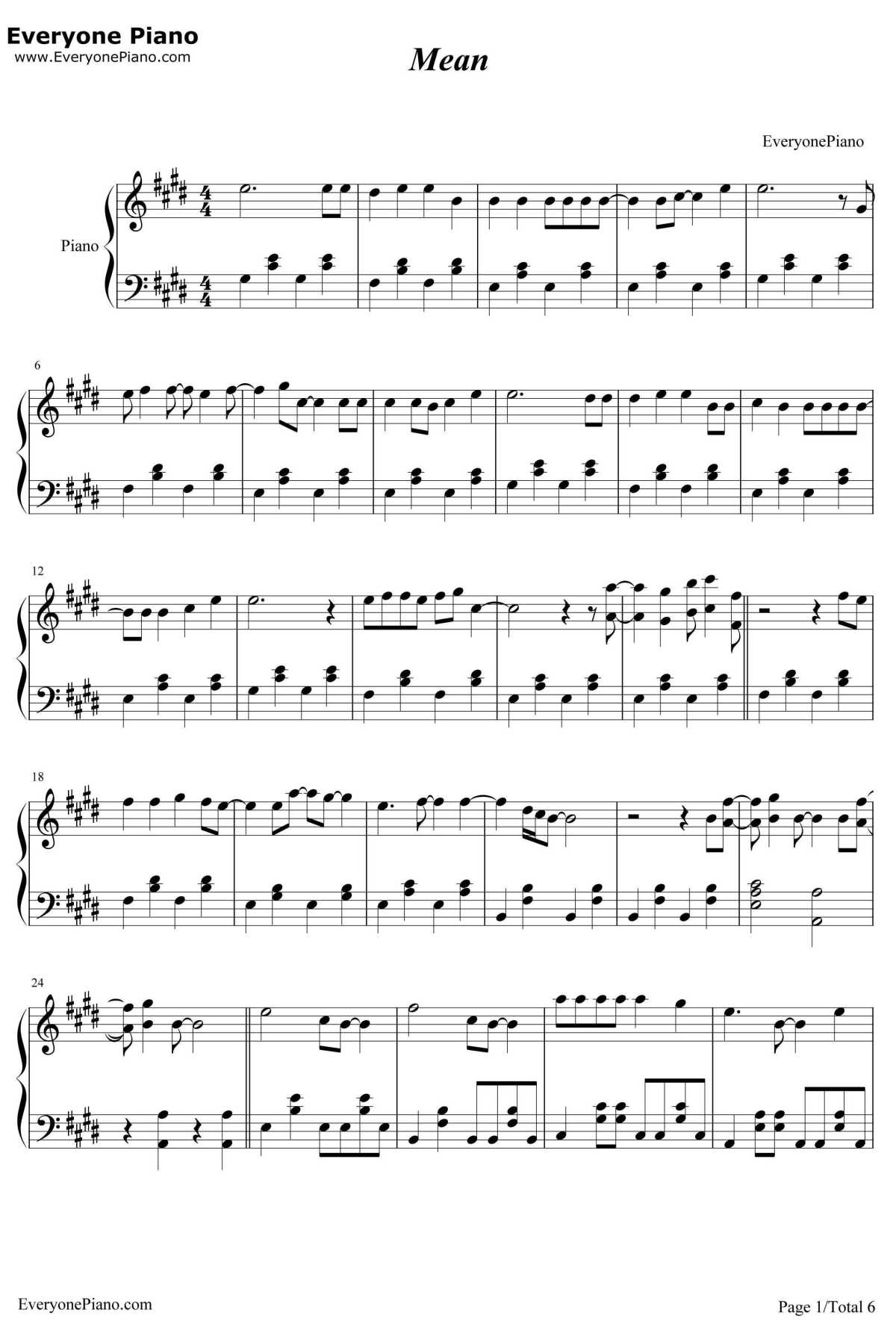 Mean钢琴谱-TaylorSwift1