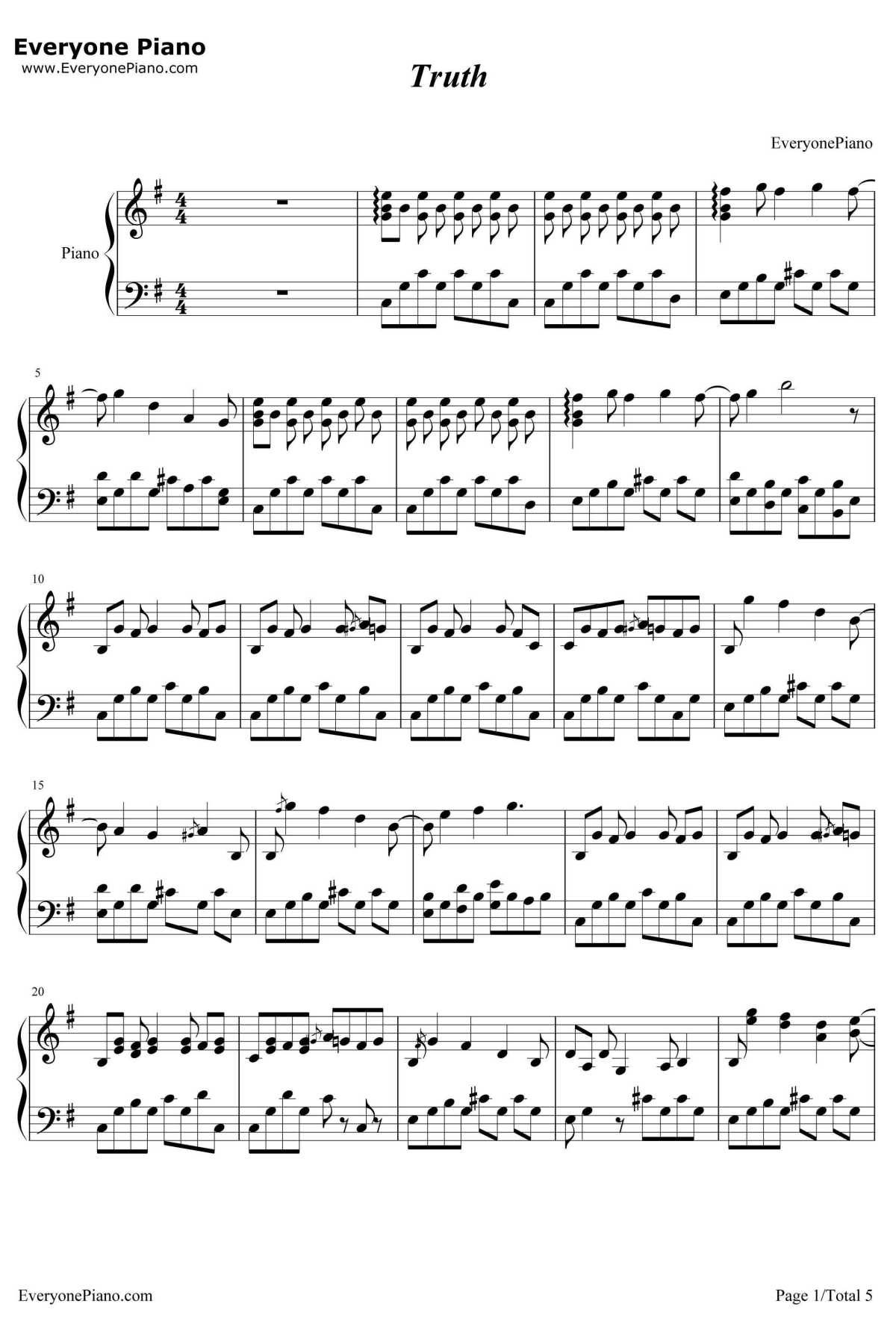 Truth钢琴谱-广桥真纪子1