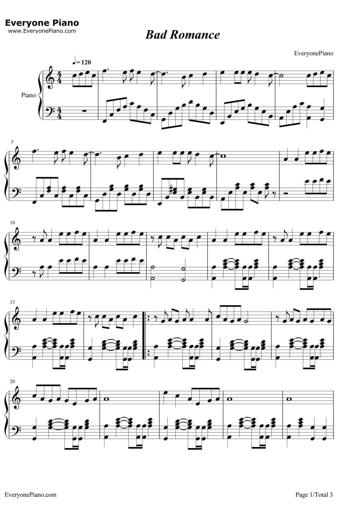 Lady Ga Ga罗曼死钢琴谱-LadyGaGa-BadRomance1