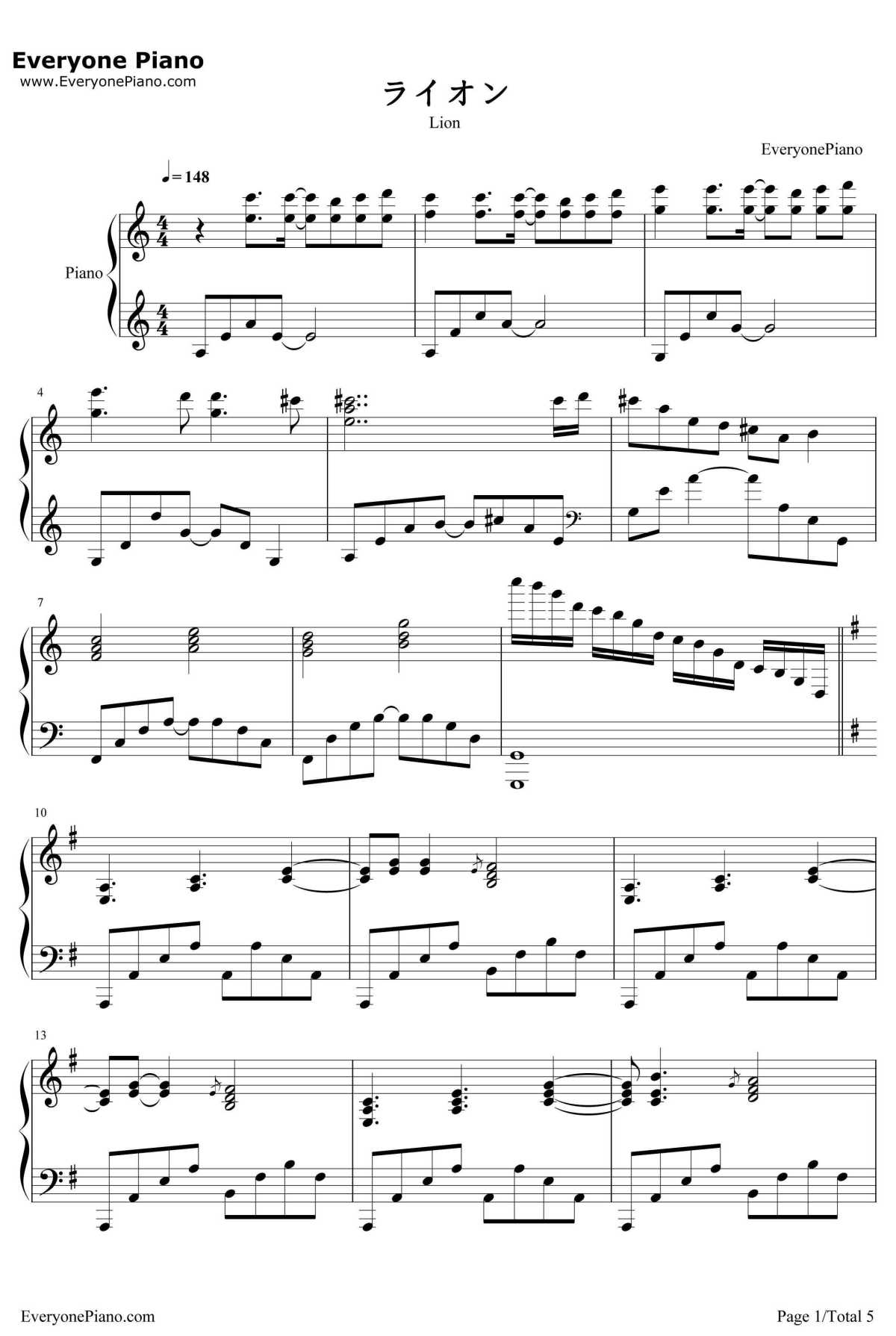 ライオン钢琴谱-May'n&中岛爱-MacrossFOP21