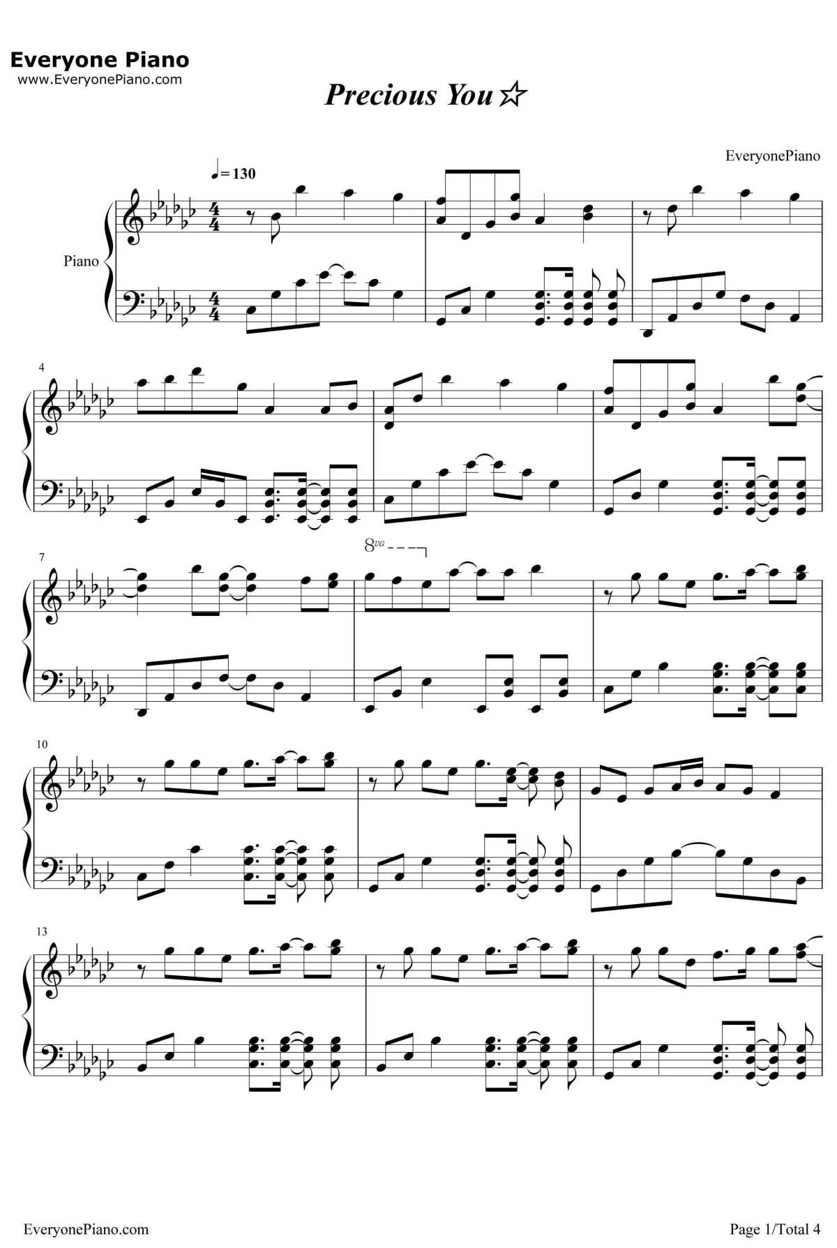 Precious You钢琴谱-藤田茜宫本侑芽小泽亚李-不正经的魔术讲师与禁忌教典ED1