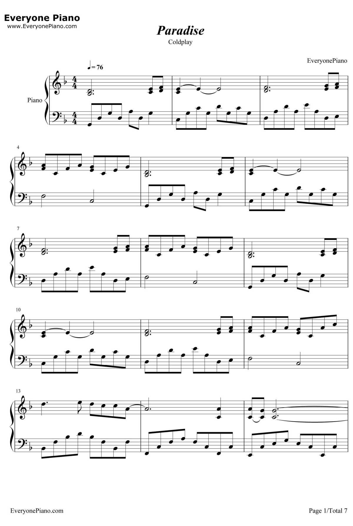 Paradise钢琴谱-Coldplay1