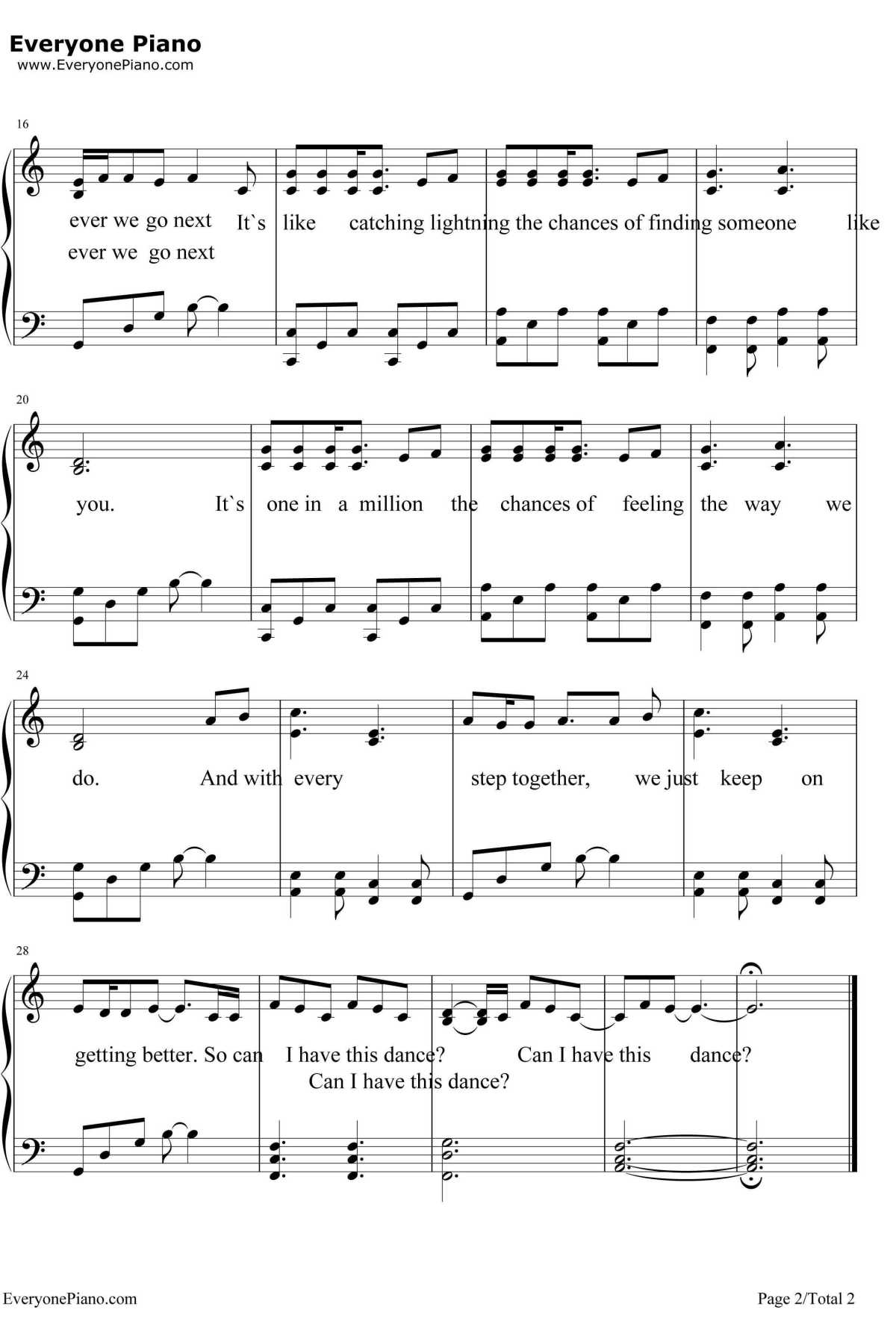 Can I Have This Dance钢琴谱-ZacEfron&VanessaHudgens-歌舞青春3：毕业季OST2