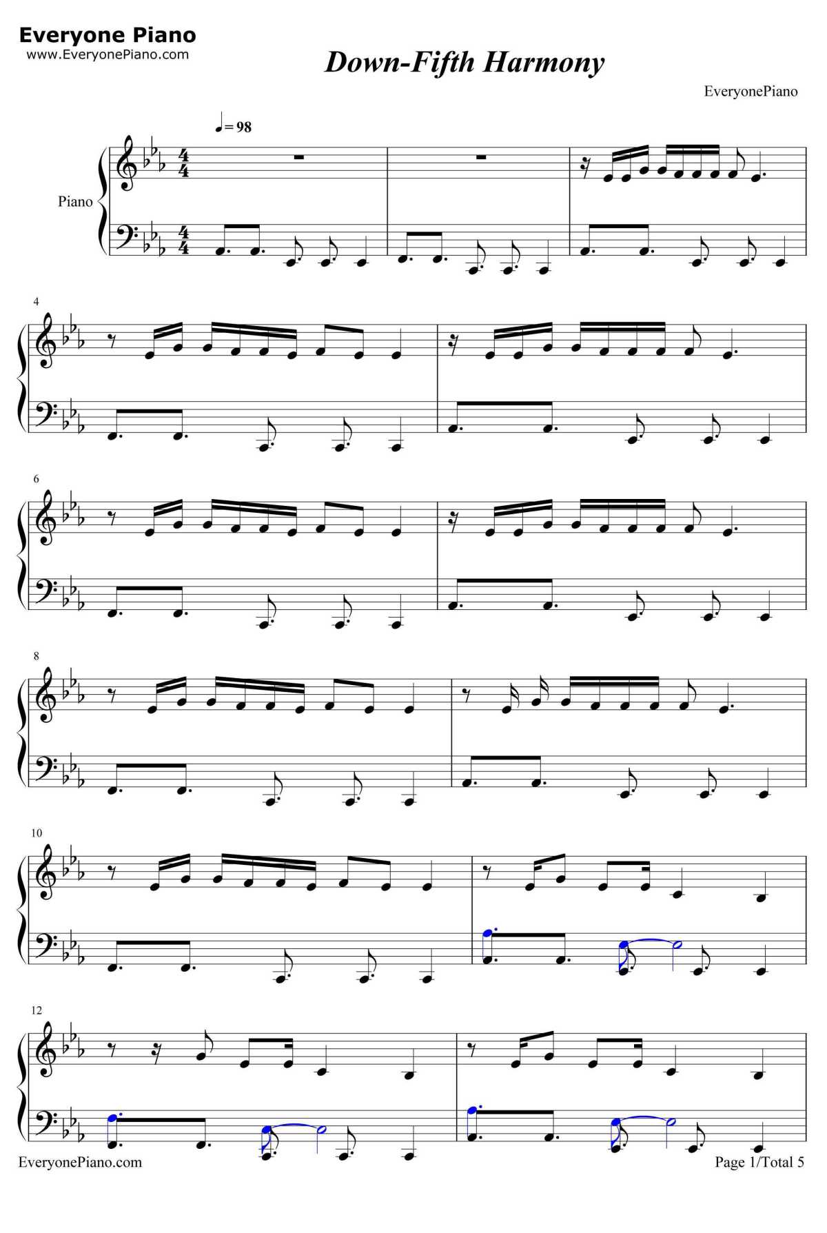 Down钢琴谱-FifthHarmony1
