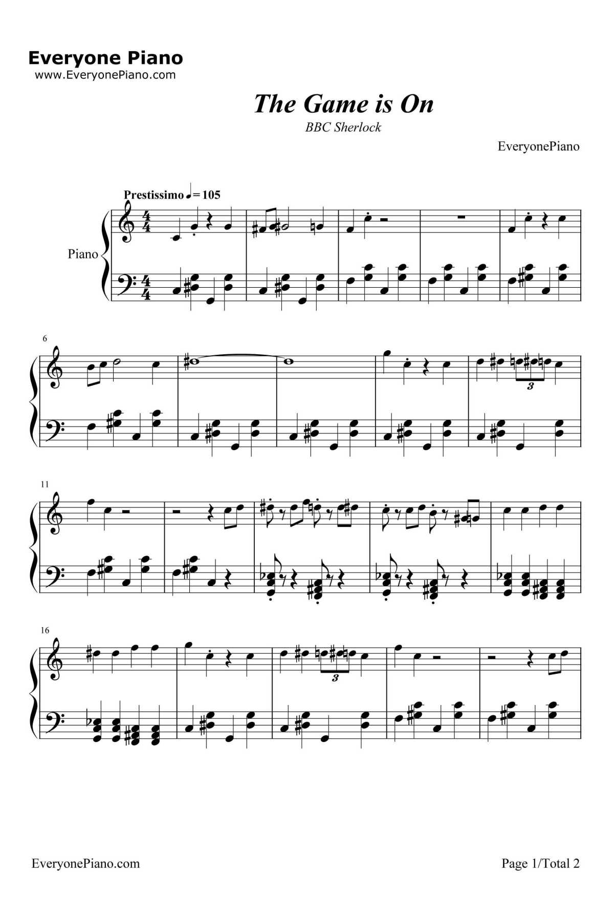 The Gameis On钢琴谱-DavidArnoldandMichaelPrice-神探夏洛克1
