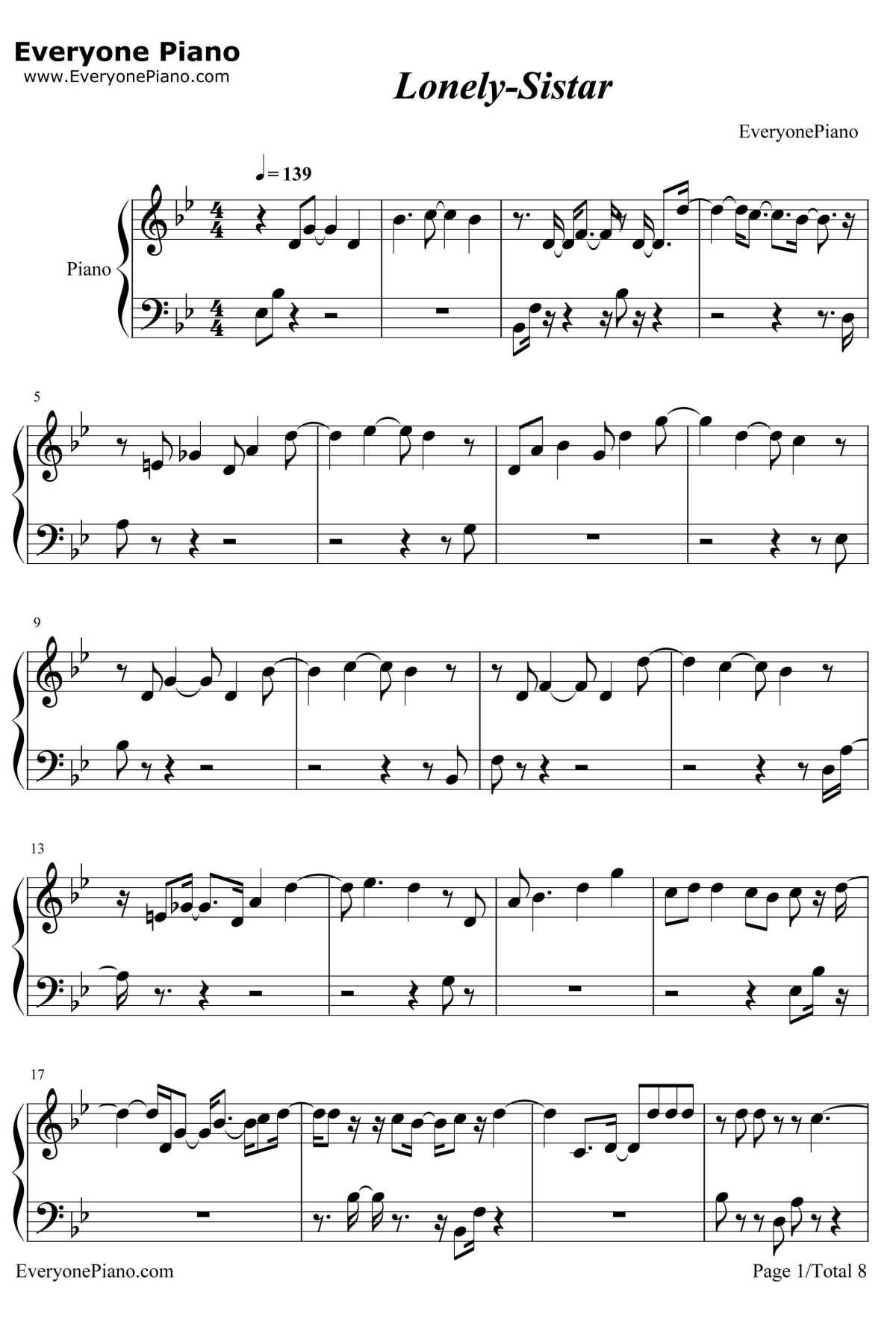 Lonely钢琴谱-Sistar1