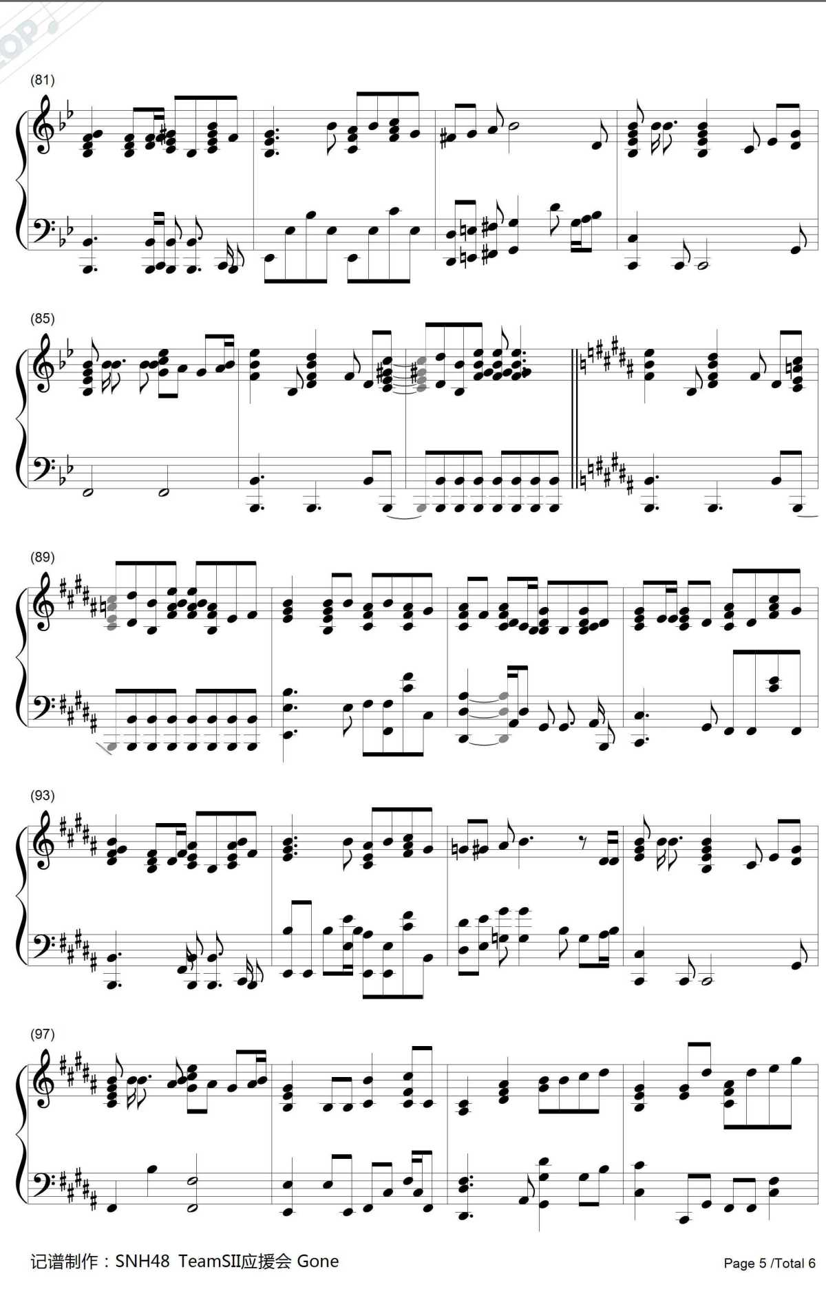 支柱钢琴谱-SNH485