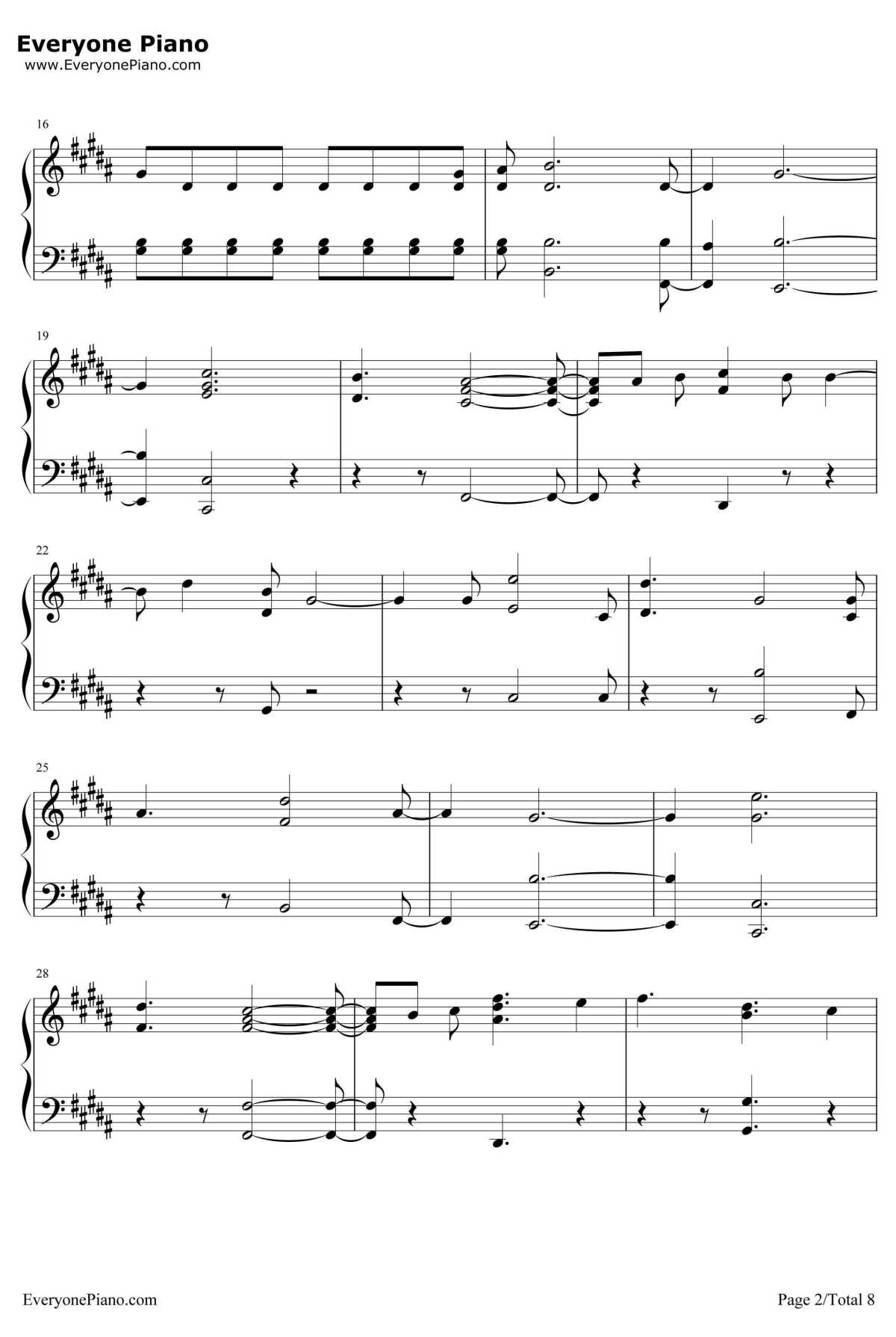 2U钢琴谱-DavidGuettaftJustinBieber2