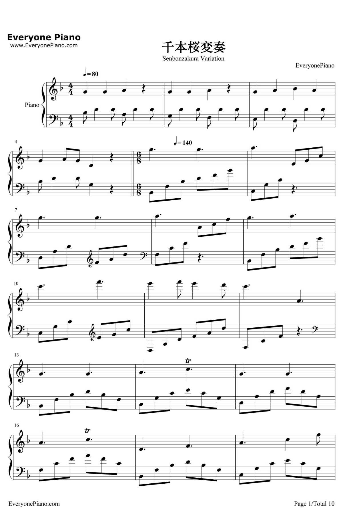 千本樱变奏钢琴谱-初音ミク1