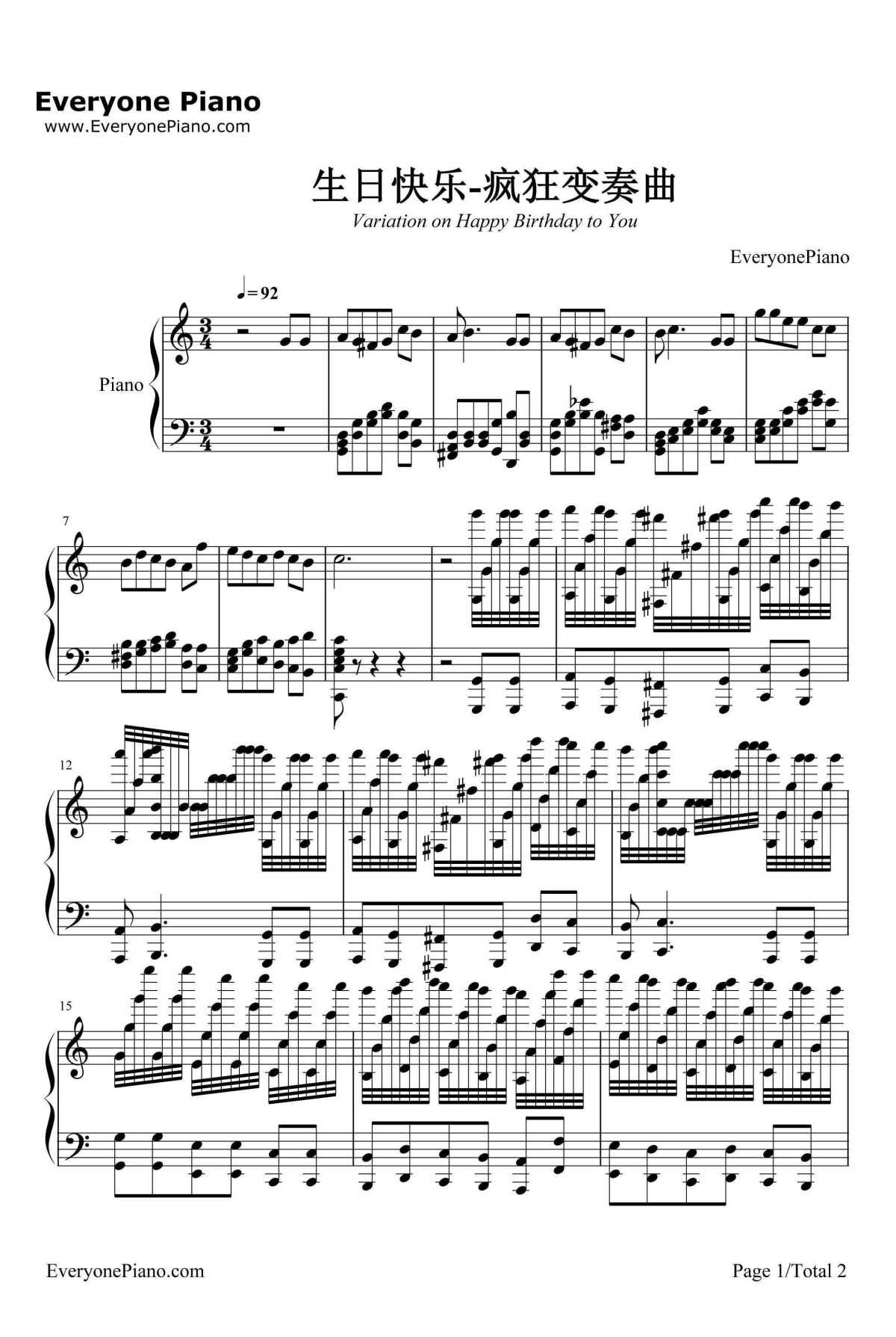 生日快乐疯狂变奏曲钢琴谱-HappyBirthdaytoyou1