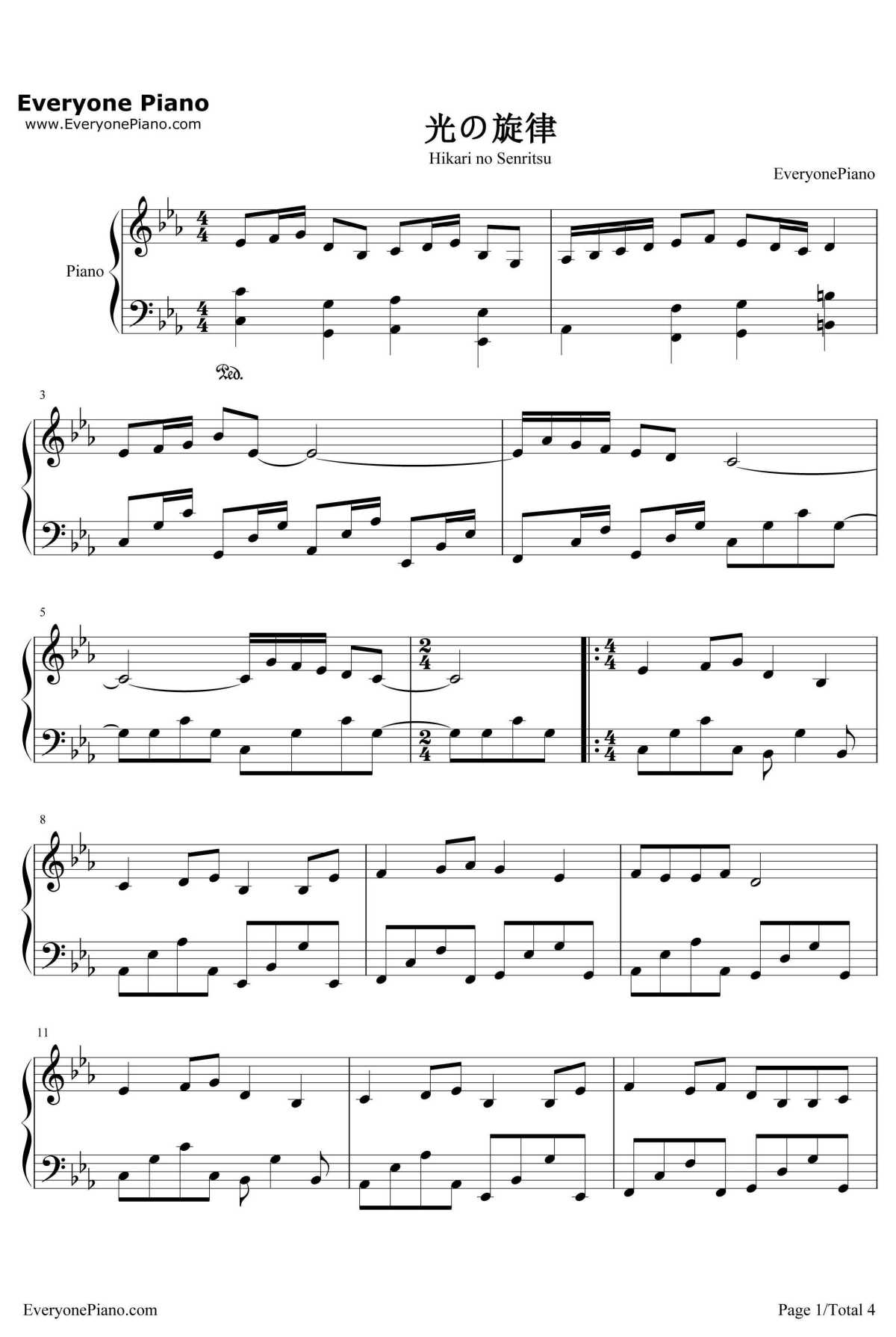 光の旋律钢琴谱-Kalafina-空之音OP1