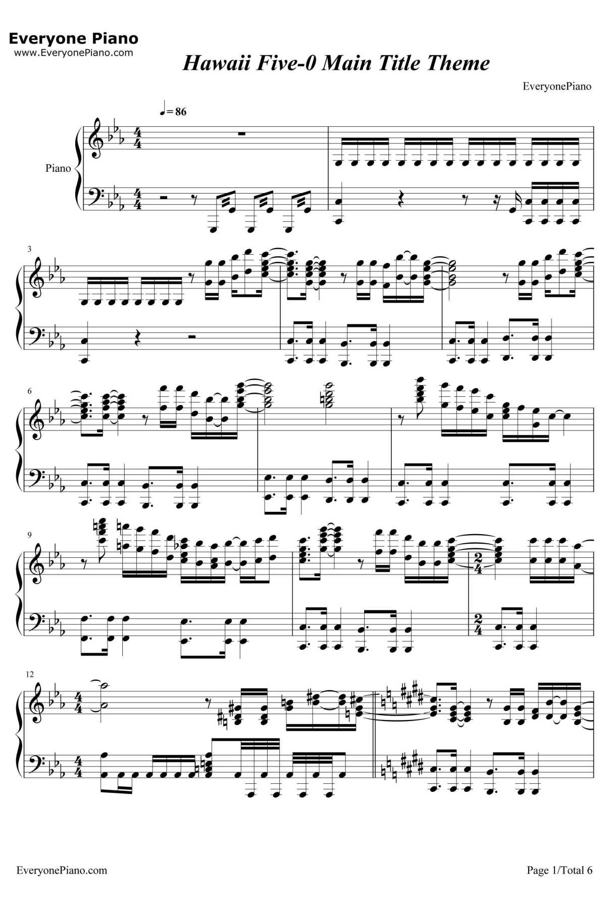 Hawaii Five钢琴谱-BrianTyler-0MainTitleTheme-天堂执法者OST1