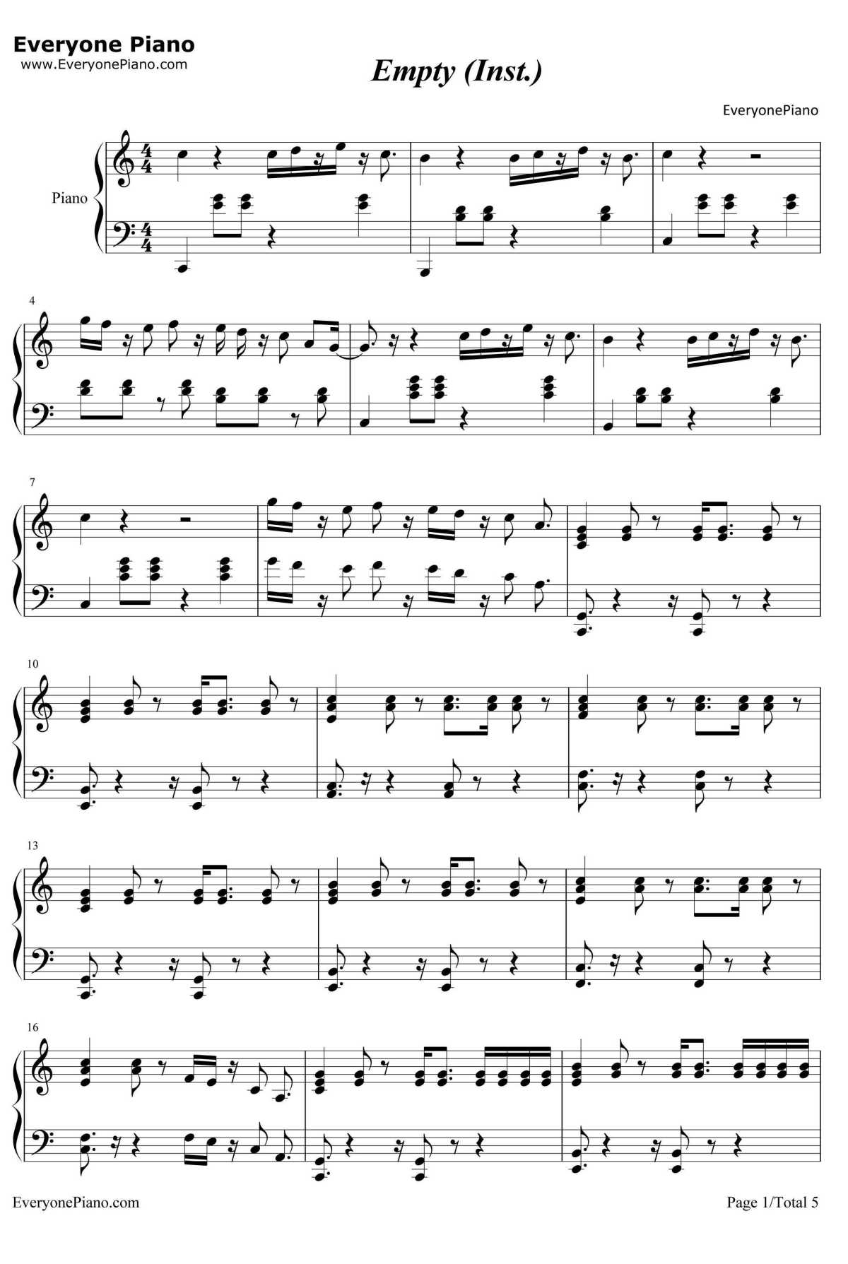 Empty钢琴谱-WINNER1