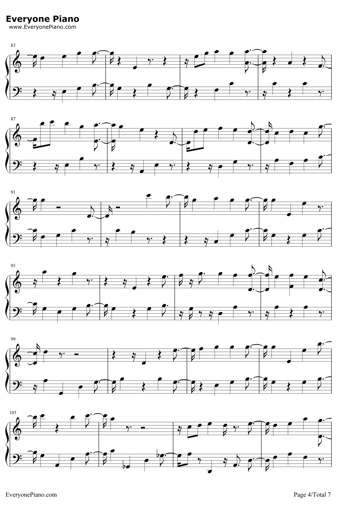 如果一切没有发生过钢琴谱-张碧晨-从天儿降插曲4