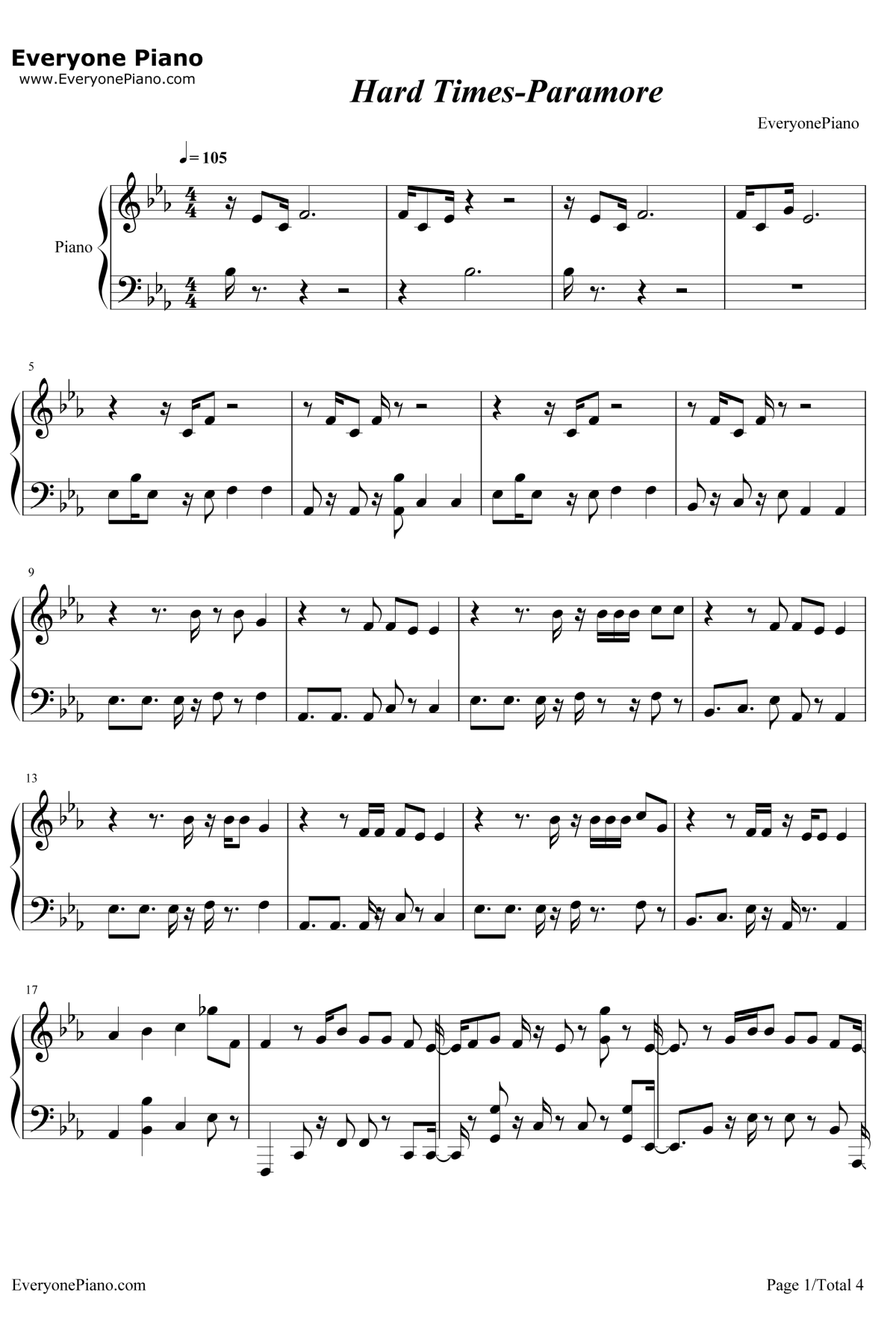 Hard Times钢琴谱-Paramore1