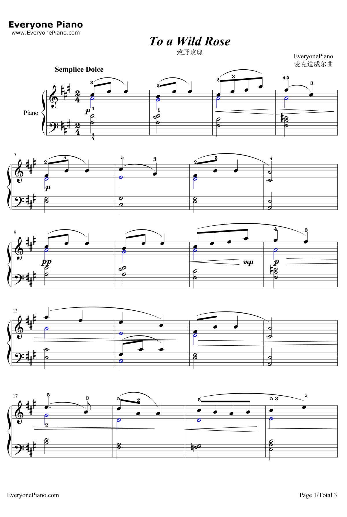 致野玫瑰钢琴谱-EdwardMacDowell-ToaWildRose1