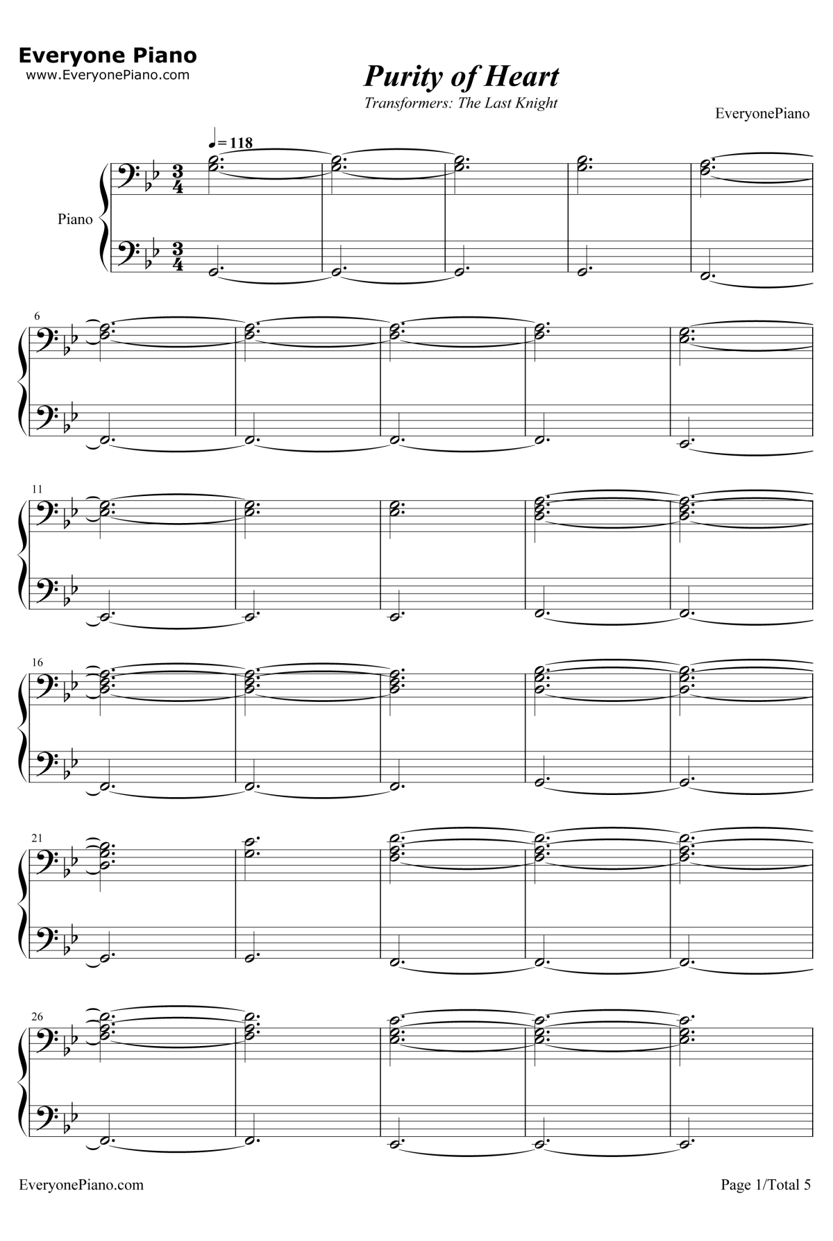 Purity of Heart钢琴谱-SteveJablonsky-变形金刚5最后的骑士OST1