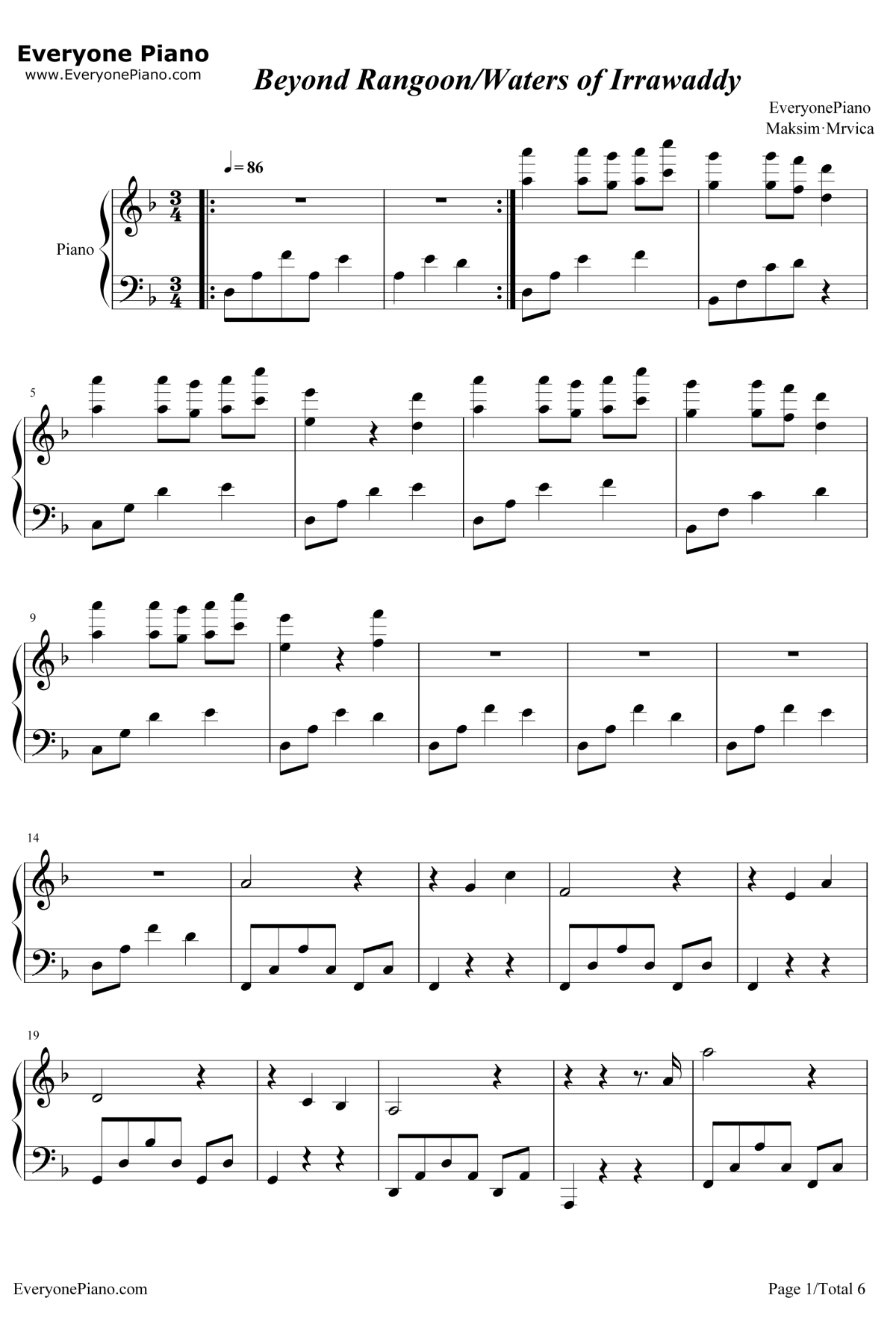 Beyond Rangoon Waters of Irrawaddy钢琴谱-马克西姆1