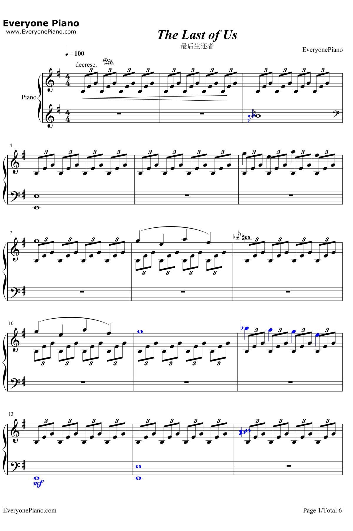 The Last of Us钢琴谱-GustavoSantaolalla-《美国末日》主题钢琴曲1