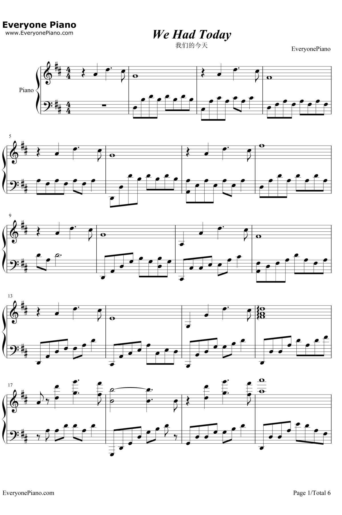 We Had Today钢琴谱-RachelPortman-电影《OneDay》主题曲1