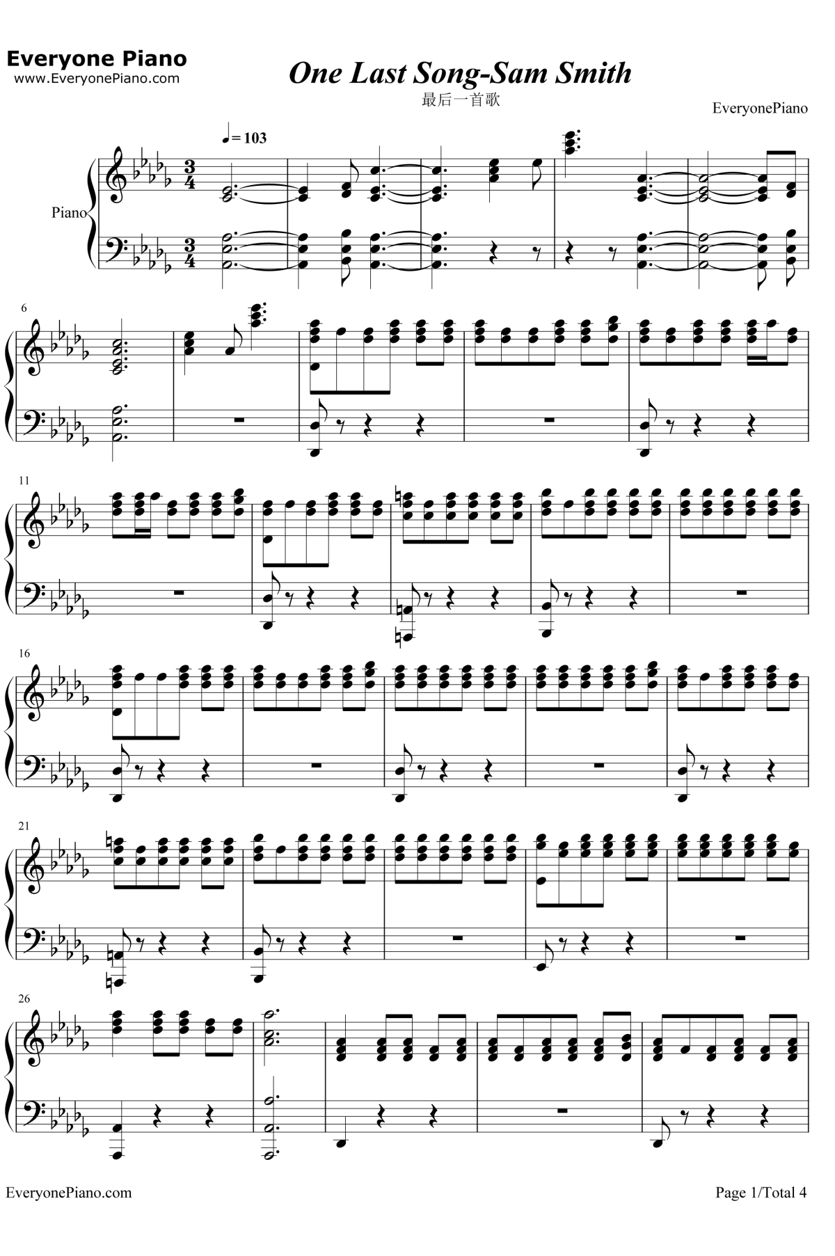 One Last Song钢琴谱-SamSmith1