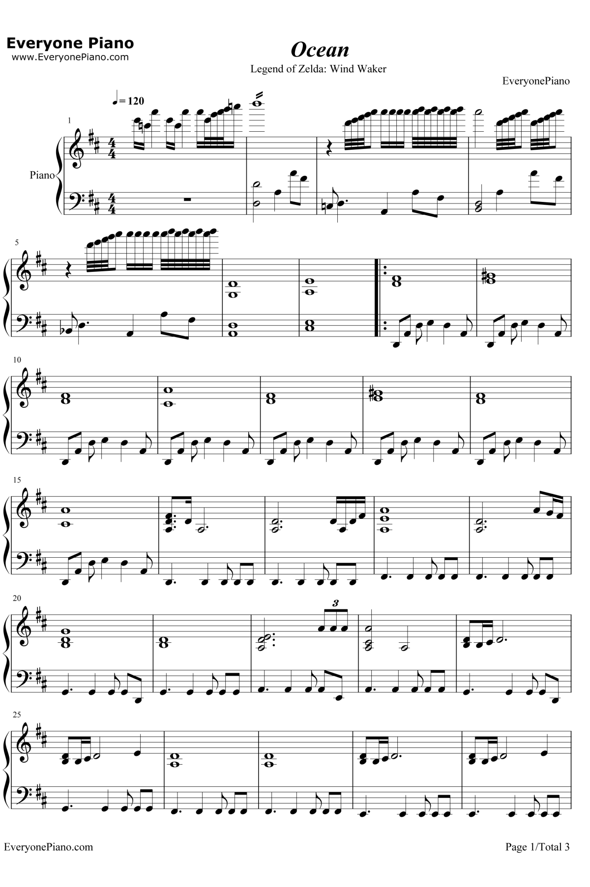 Ocean钢琴谱-永田権太-塞尔达传说风之杖1