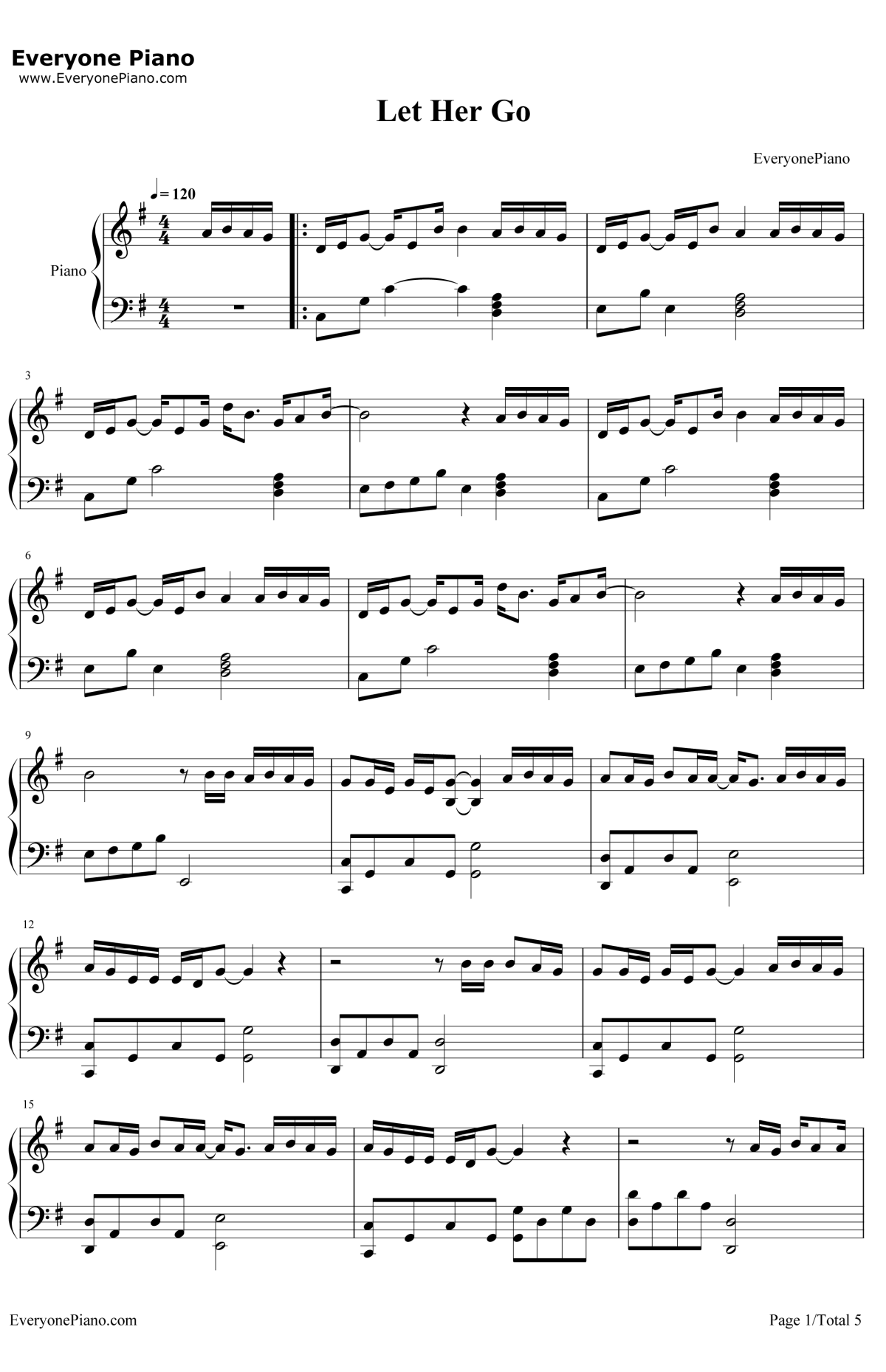 Let Her Go放手爱情钢琴谱-PassengerMikeRosenberg1