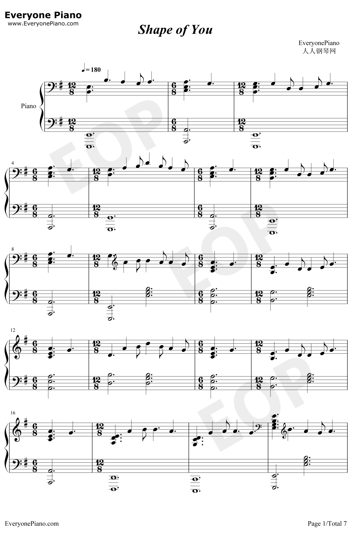 Shape of You钢琴谱-EdSheeran-版1