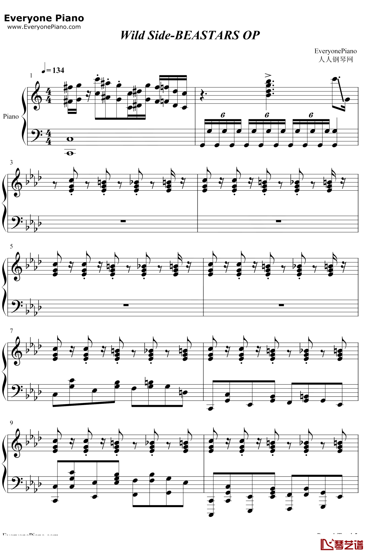 Wild Side钢琴谱-ALI-BEASTARSOP1